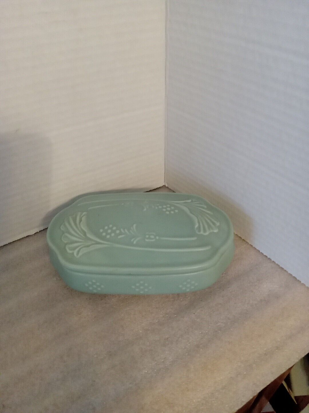 Vintage Hallmark Crowning Touch Jade Mint Trinket Box 7 Inches Long.