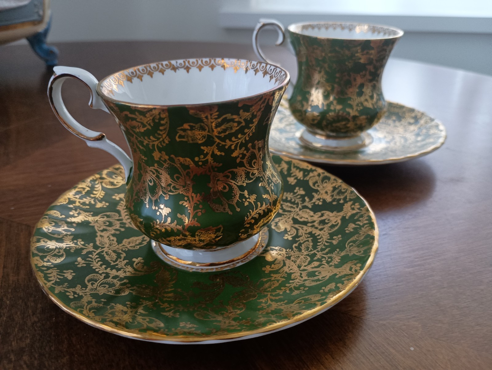 One GREEN Gilt Elizabethan Fine Bone  China Cup & Saucer
