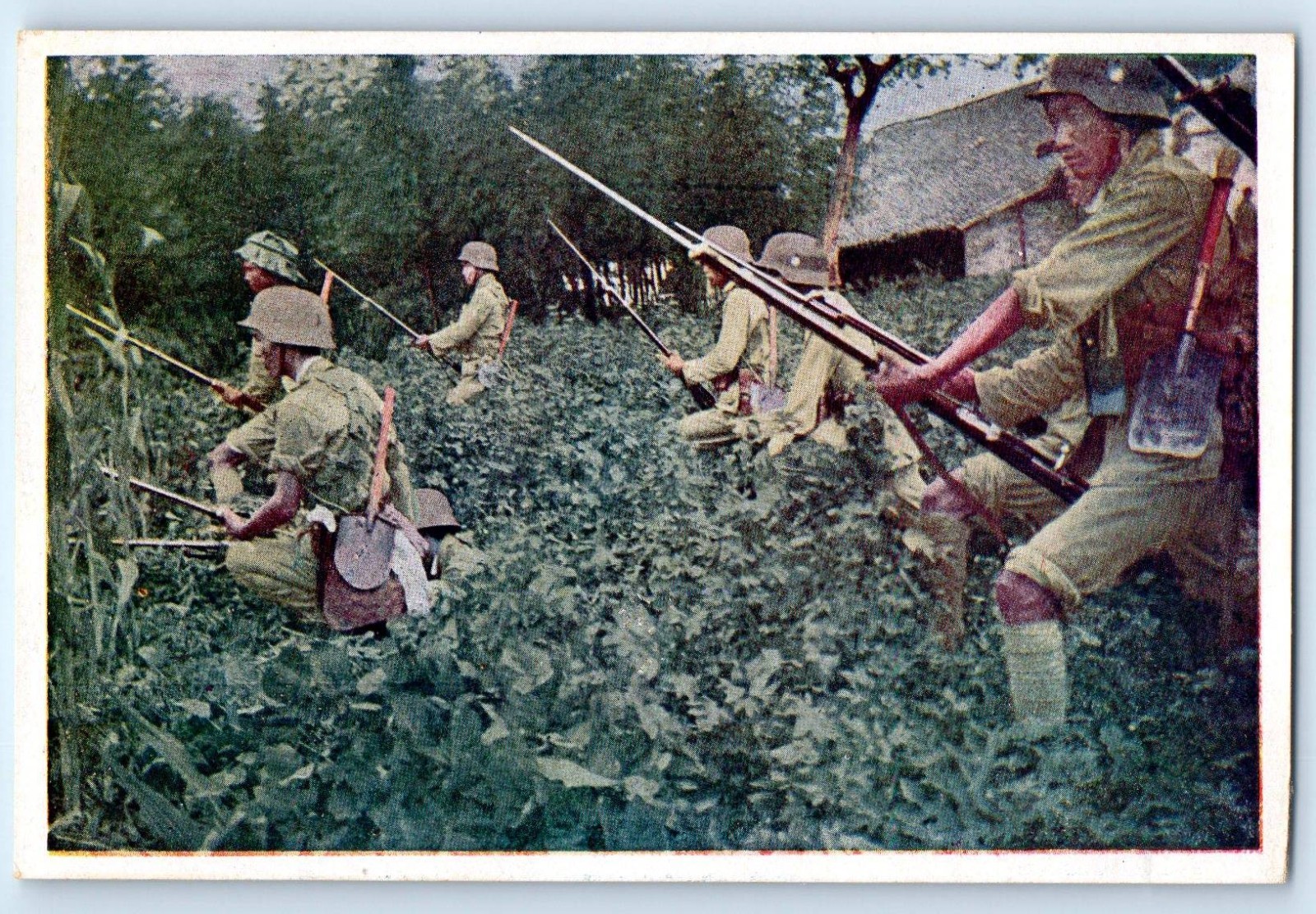 China Postcard Japanese Soldiers with Bayonet Russo-Japan War c1930's Vintage