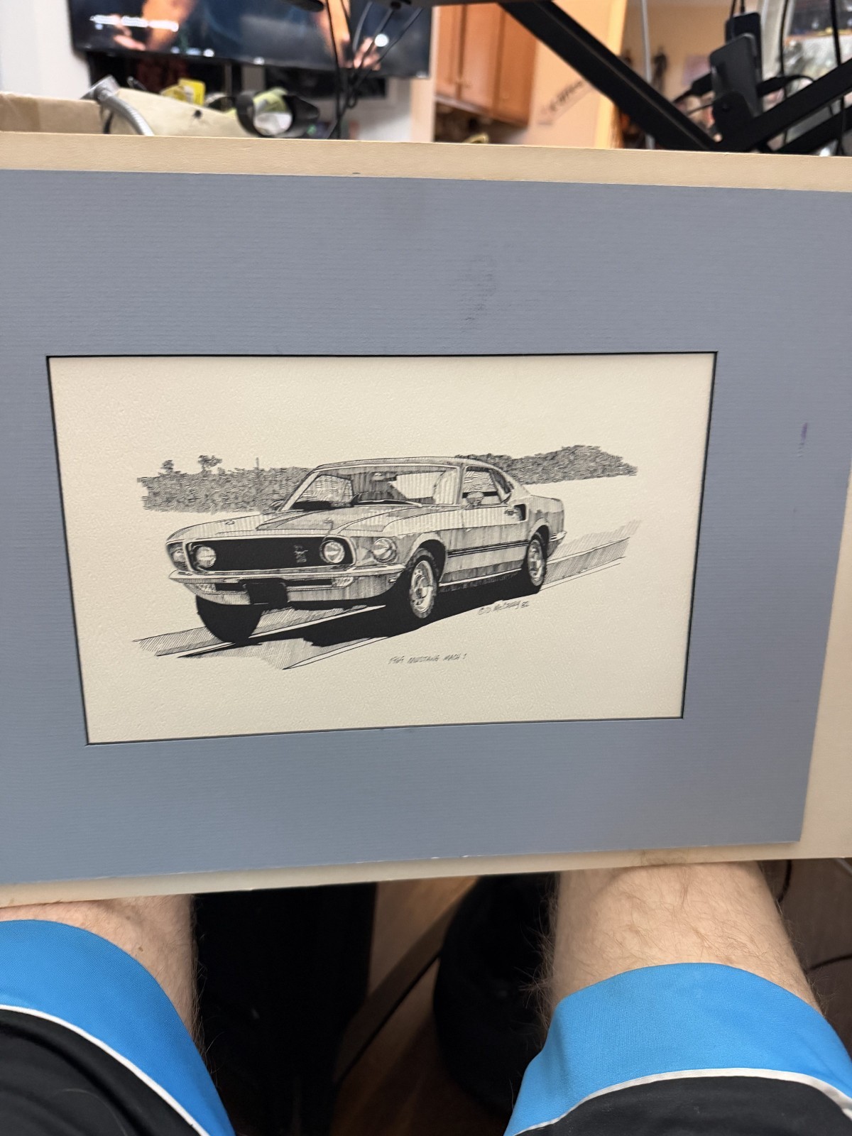 Dan McCrary 1982 Print 19 x 13 matted 1969 Mustang Mach 1
