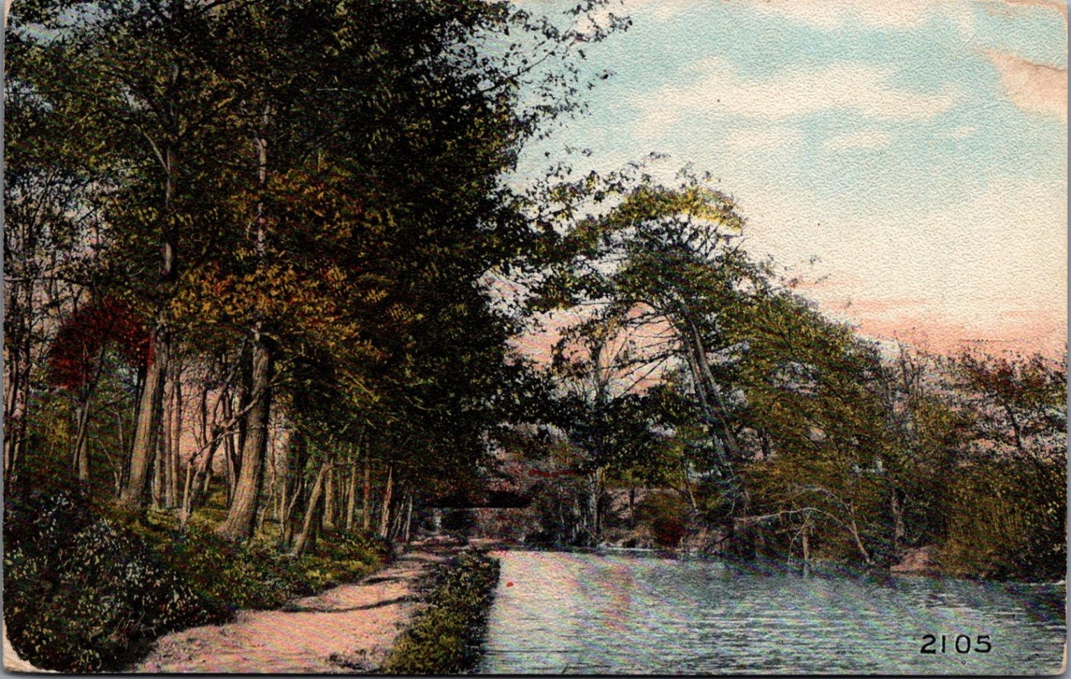 Vintage Hand-Tinted Postcard Denver Canal Path Bridge 1913 Postmark