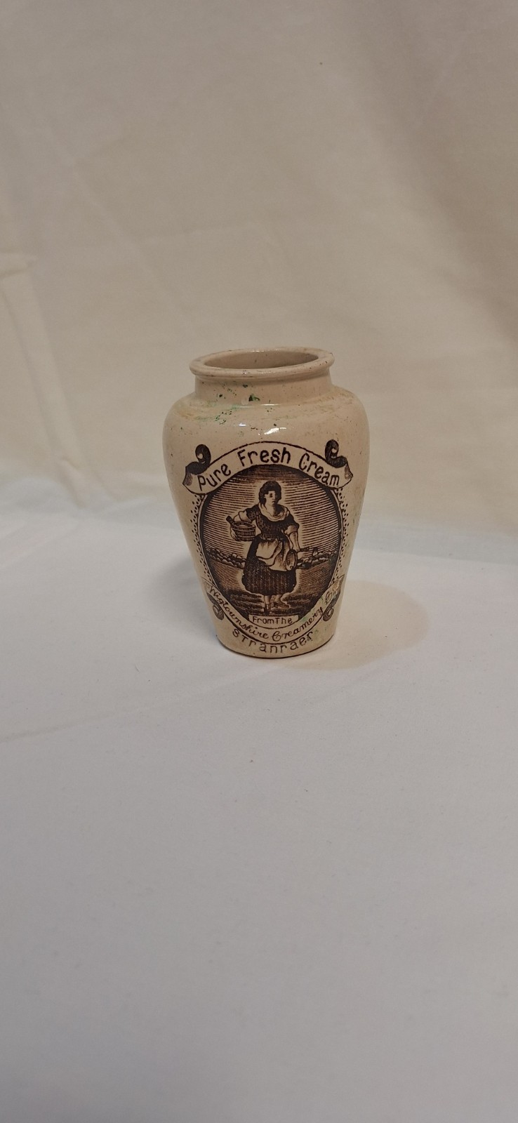 Antique Wigtownshire Creamery Poy Advertising Crock Man Cave Pub Decor