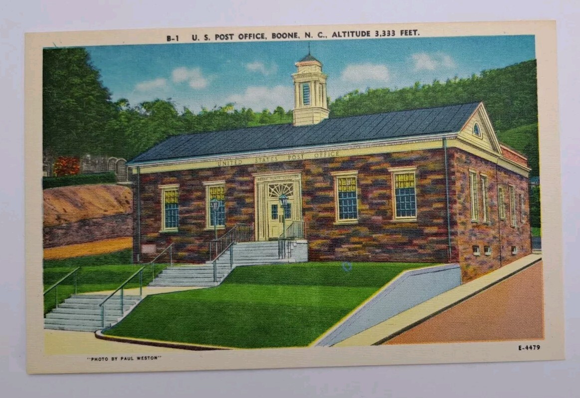 Boone NC Carolina U.S. Post Office Vintage Linen Postcard Unposted