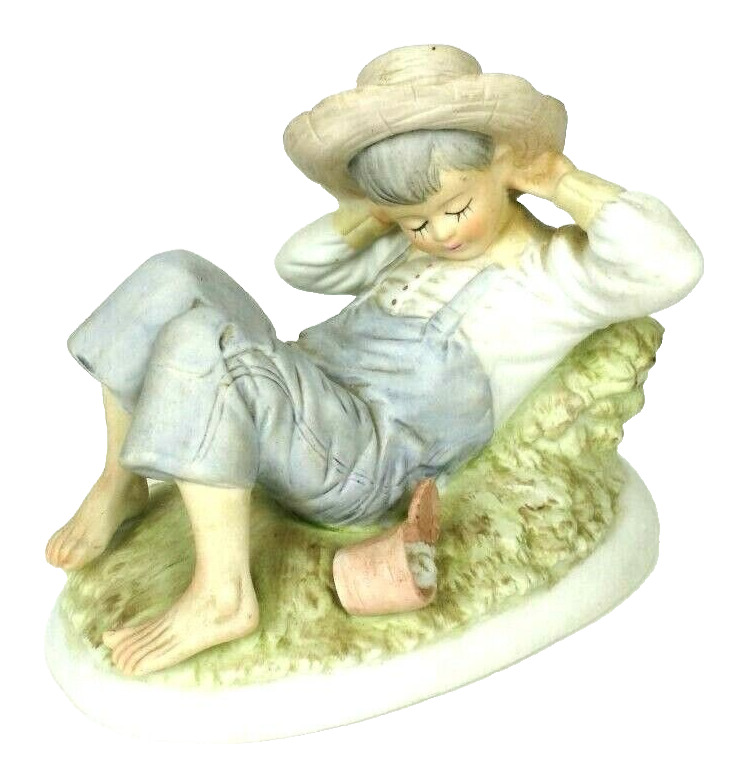 Vintage Lefton China Porcelain Sleeping Boy In Overalls Collectible Figurine