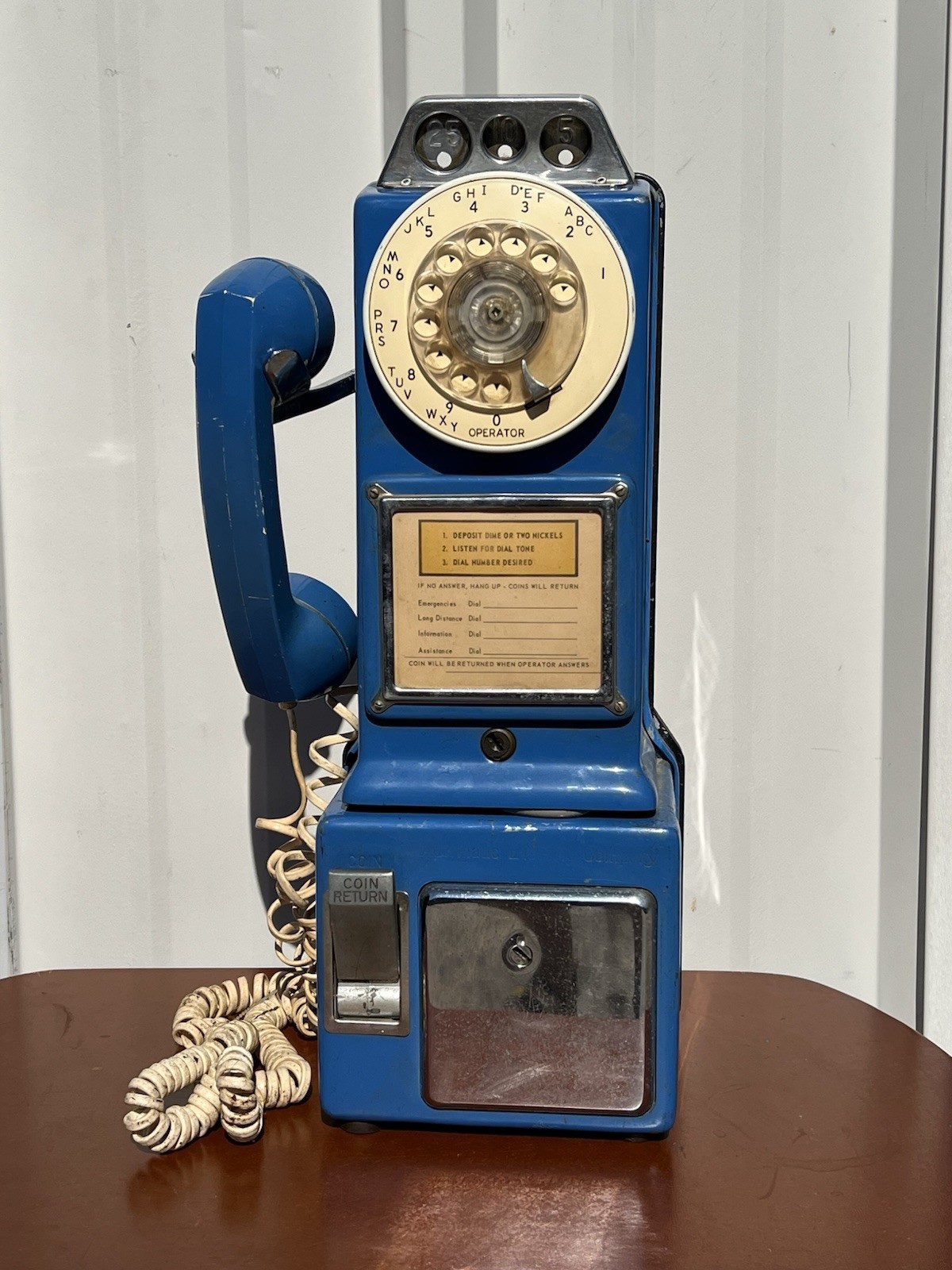 Vintage Automatic Electric LPC-82-55 3 Slot Rotary Payphone Blue Coin Phone