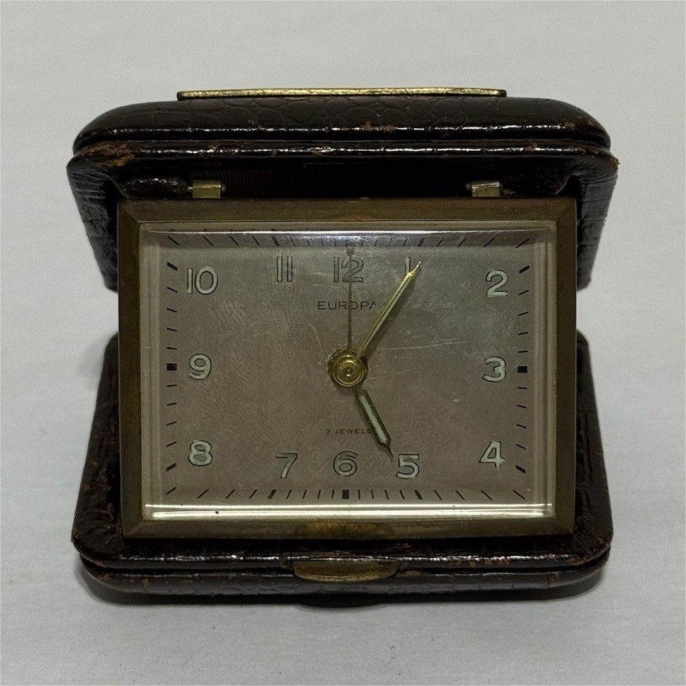 Europa Mechanical Wind Up Travel Alarm Clock,Gold 1955 V Corps Basketball Champs
