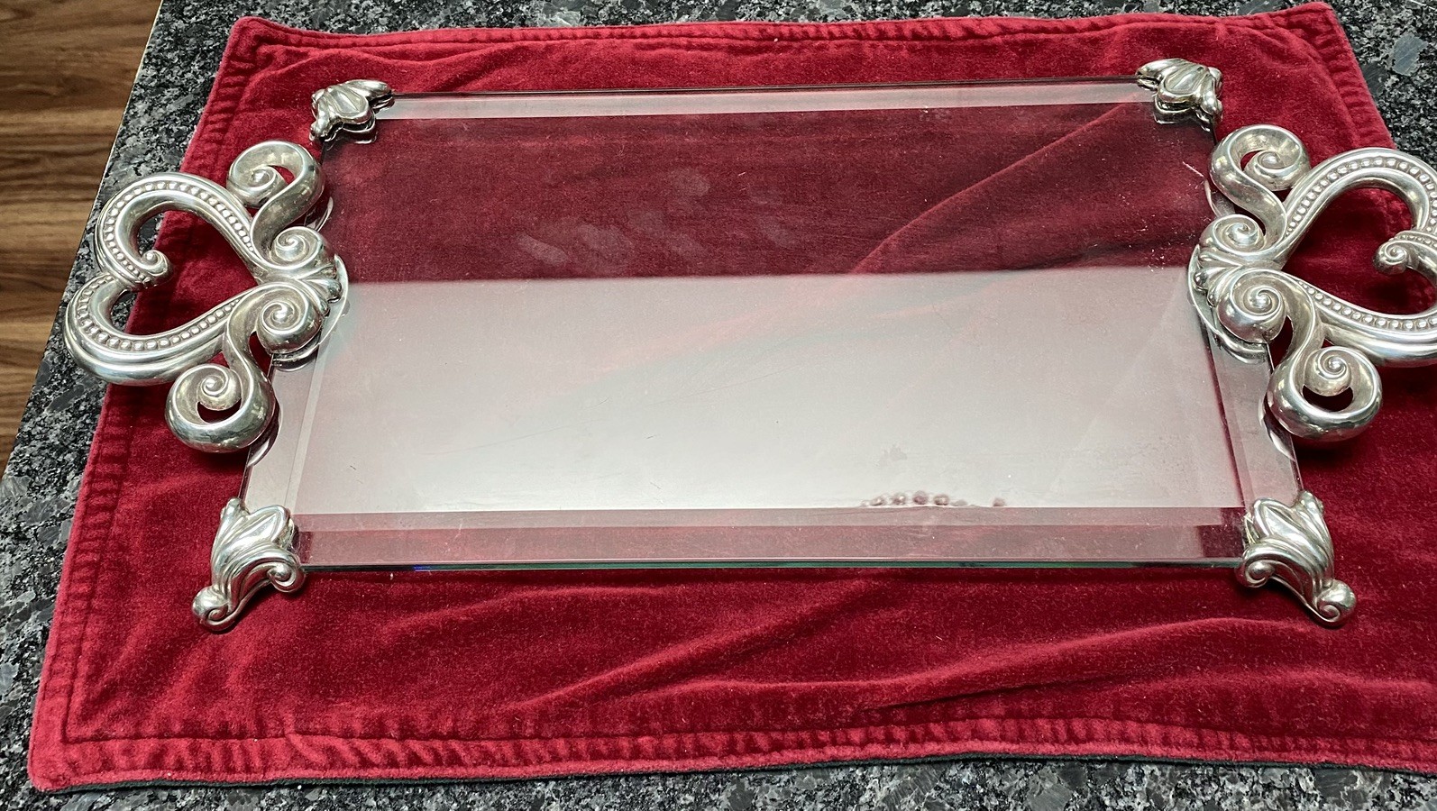 Brighton Marie Antoinette Silver Tone Glass Vanity Tray with Hearts Design