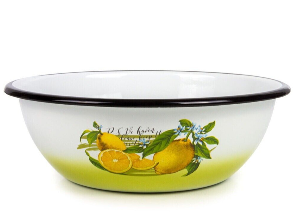 Lemon Enamel Bowl Enameled Mixing Bowl Deep Plate for Salads Soup Chips 2.5 L