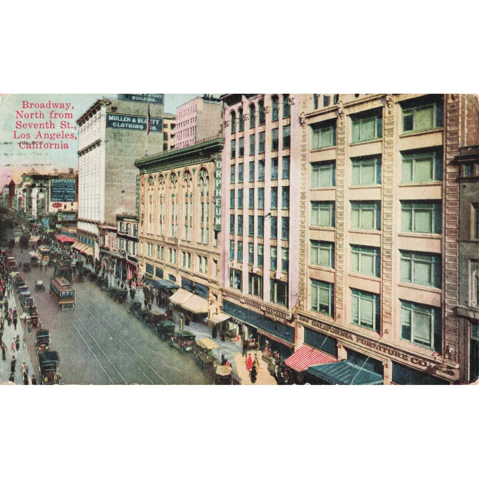 Vtg 1924 Los Angeles CA Postcard Broadway North 7th St Orpheum Theatre RPO