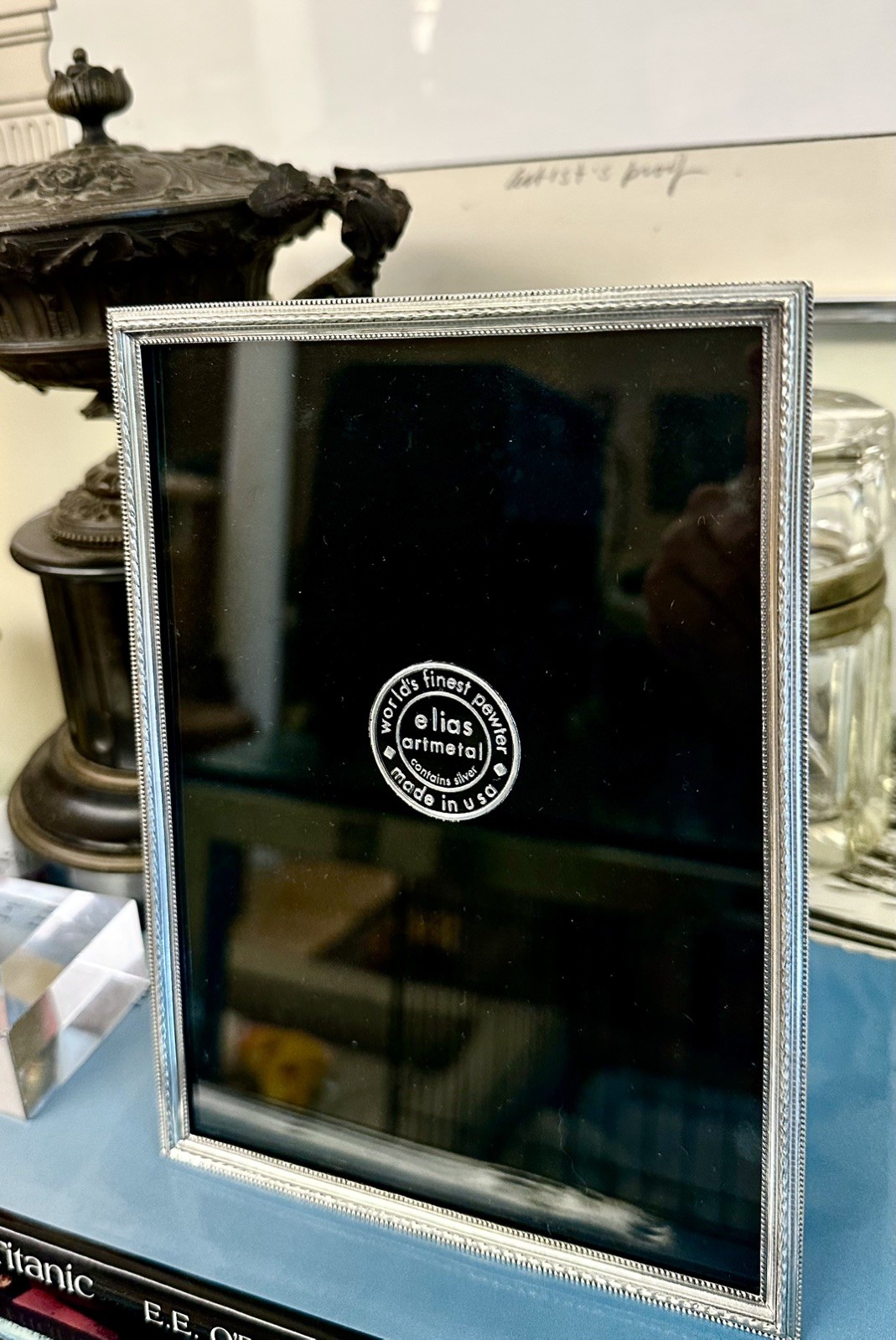 Vintage Elias Artmetal 5x7 Picture Frame #3141 Capstone– Fine Pewter & Silver 