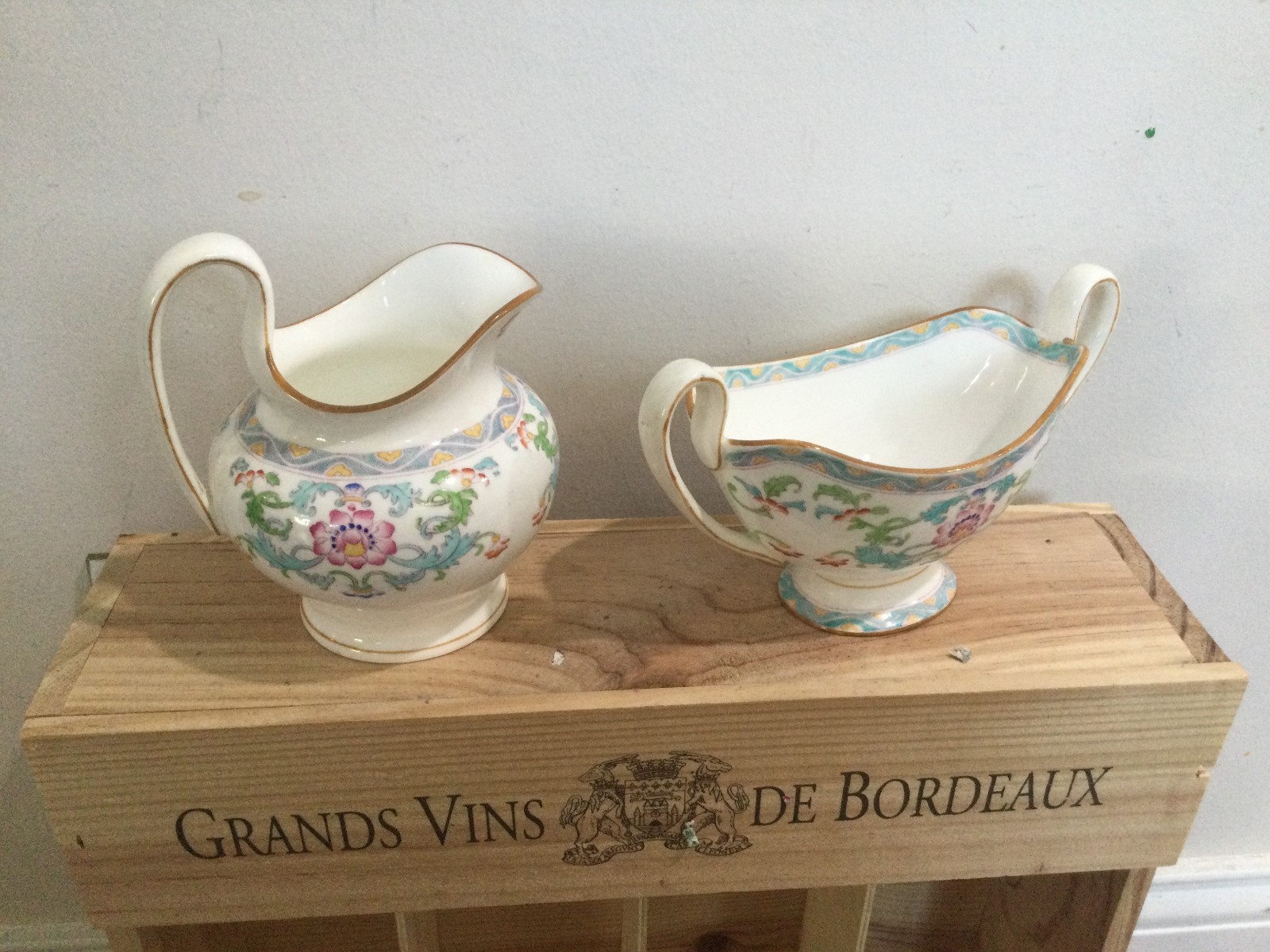 Antique Minton Mintons old globe mark 1800\' CREAMER AND SUGAR PINK FLOWERS