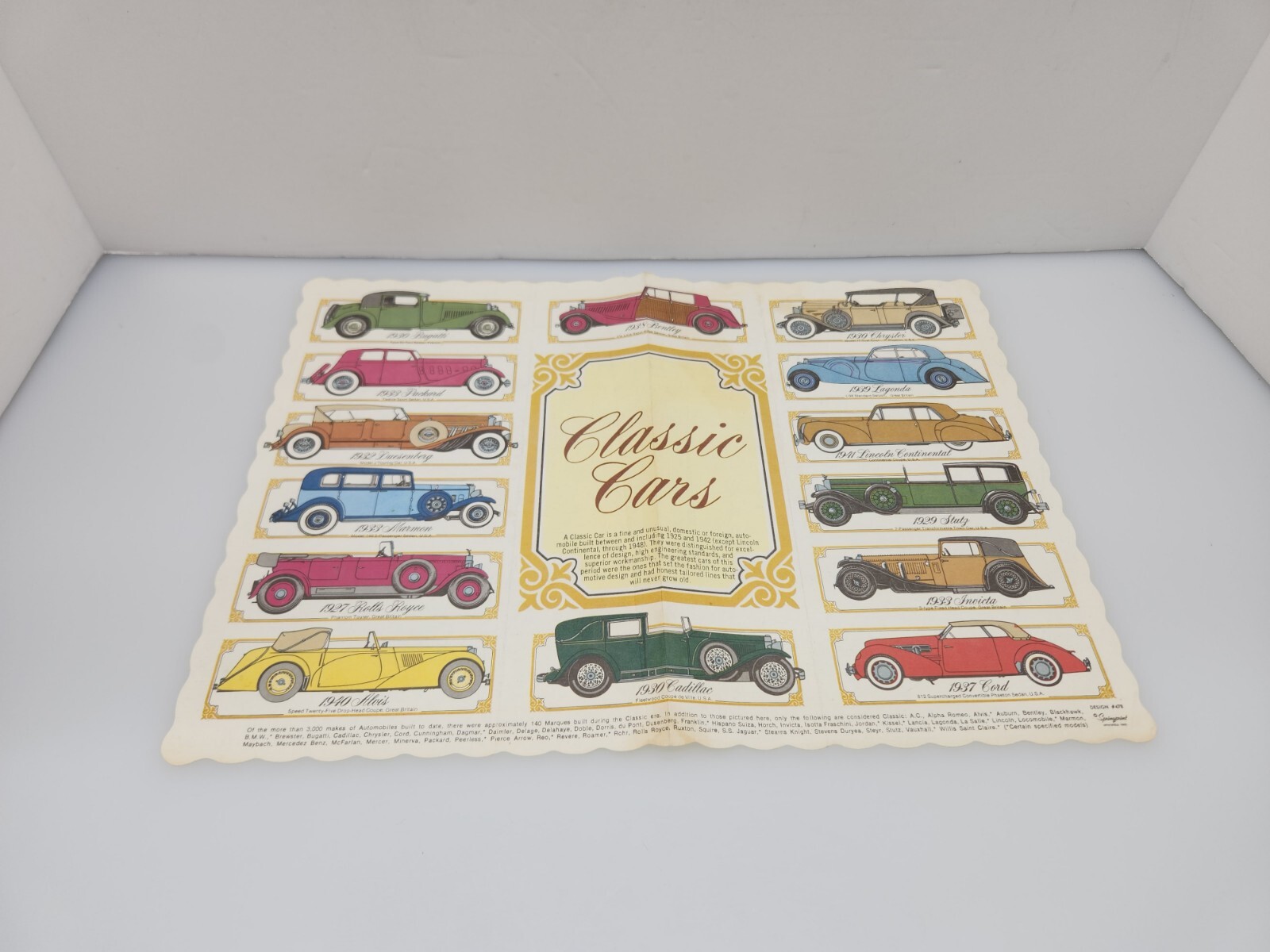 Vintage Springprint Paper Mat Design #478 Springfield OH Classic Cars