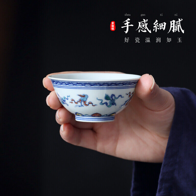 Handmade Ceramic Cups with Hand-painted Eight Patterns for Doucai Handmade Tea