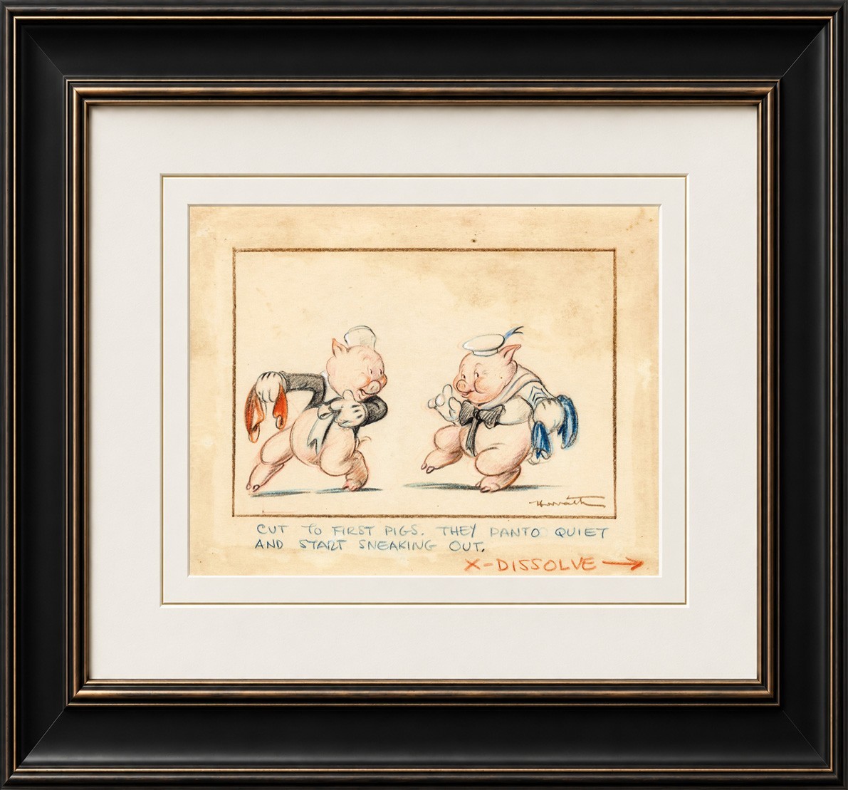 1939 Walt Disney, Three Little Pigs, Original Hand Drawn Storyboard Artwork