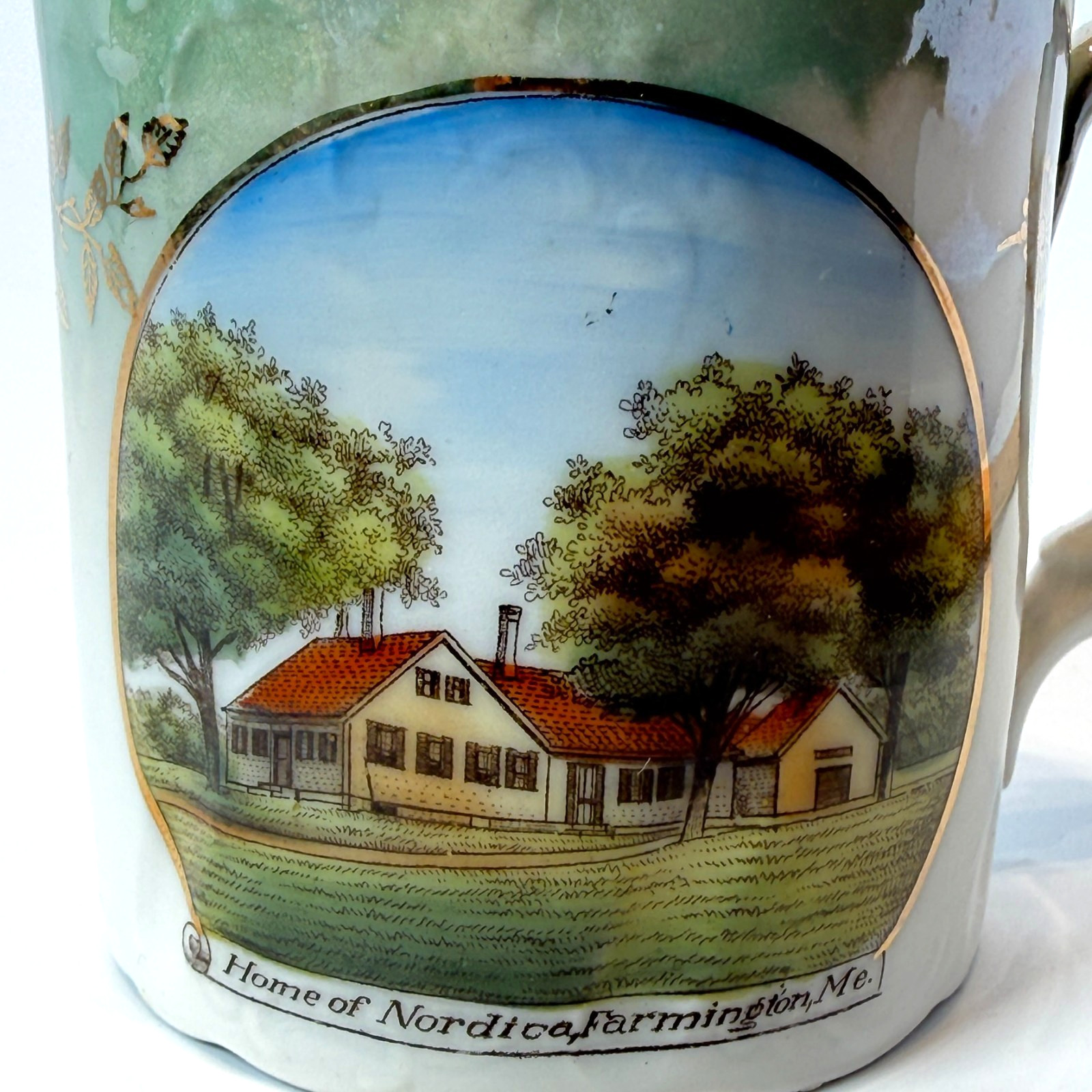 FARMINGTON - Nordices - MAINE ME Antique Souvenir China TRINKET Gold CUP
