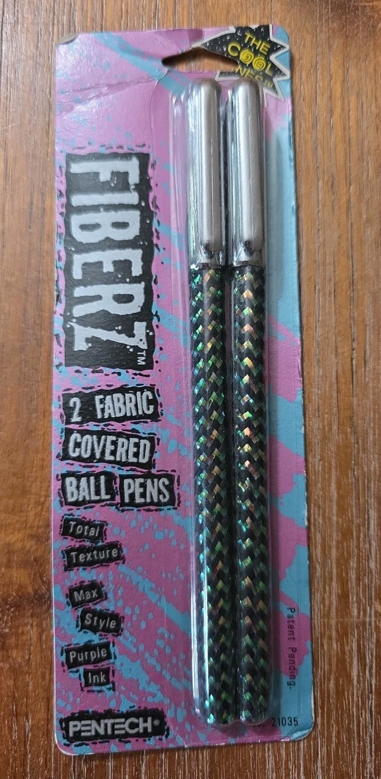 Vintage 1992 Fiberz 2 Pk Purple Ink Fabric Covered Pen