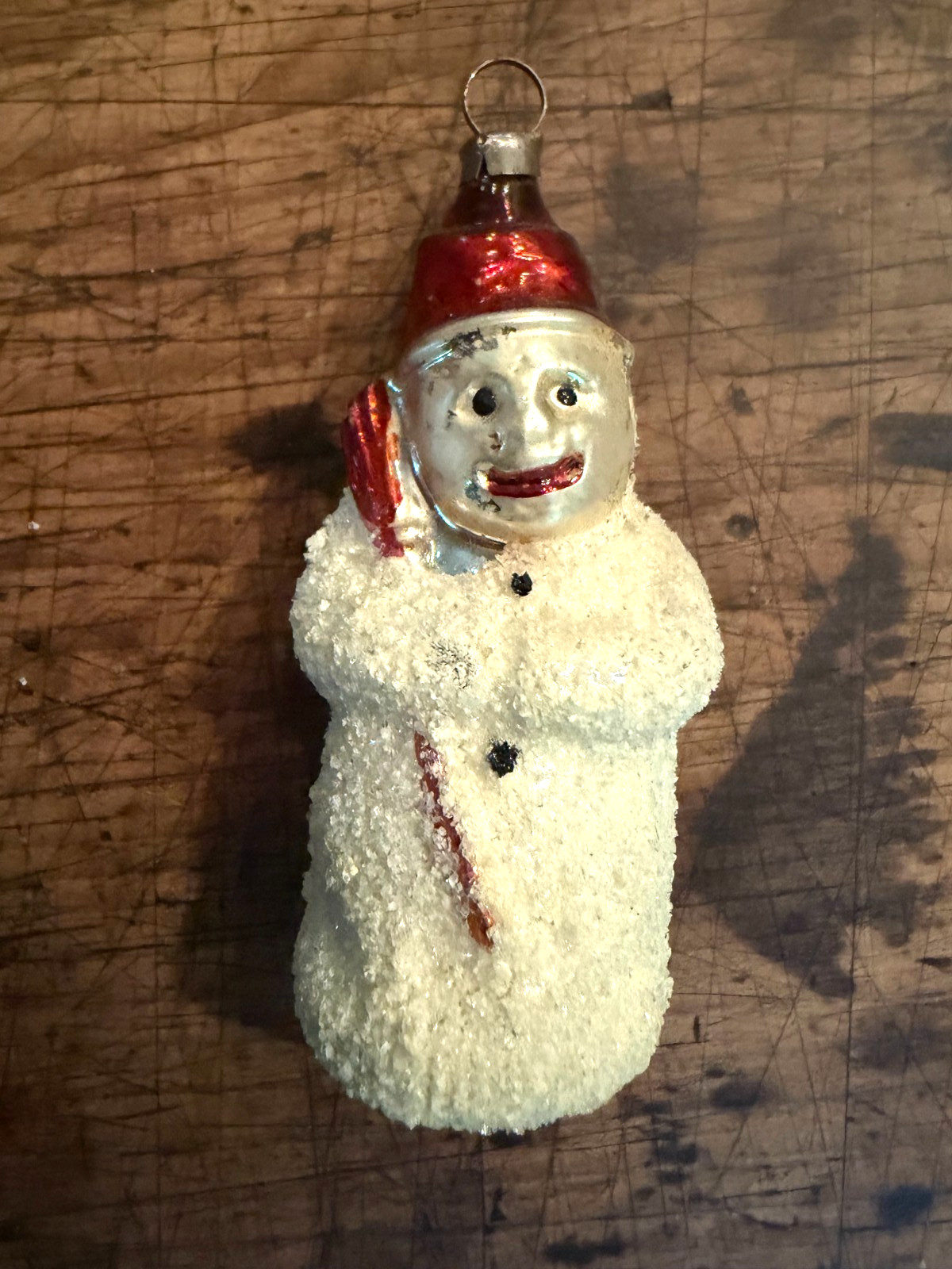 Antique 1920's German Mercury Glass Snowman Red Hat & Broom Ornament ships FREE