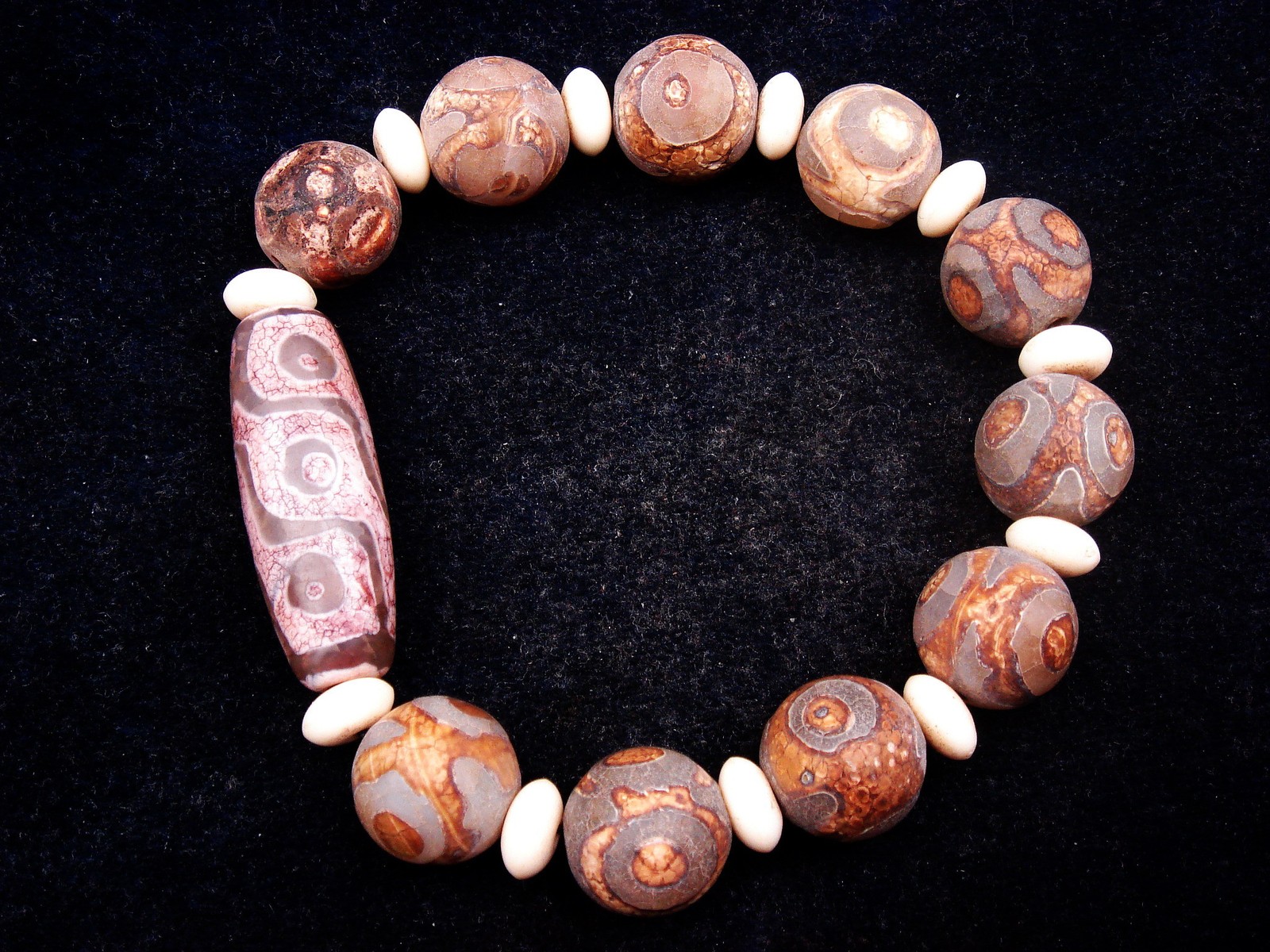 Vintage Tibetan Natural Agate *9 Eyes & 3 Eyes* Dzi Beads Tribal Bracelet