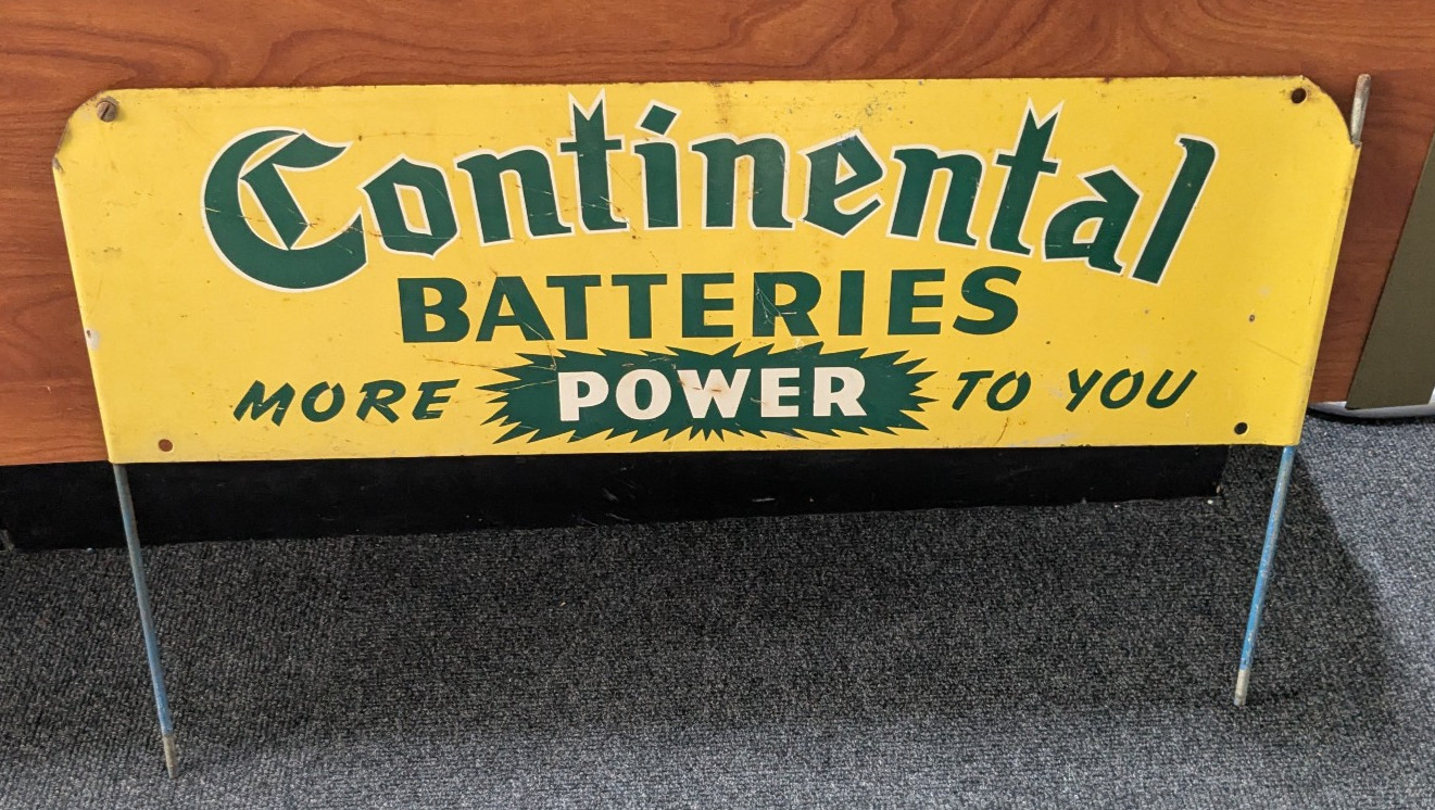 VTG Metal Continental Batteries More Power To You Battery Rack Sign Yellow Green