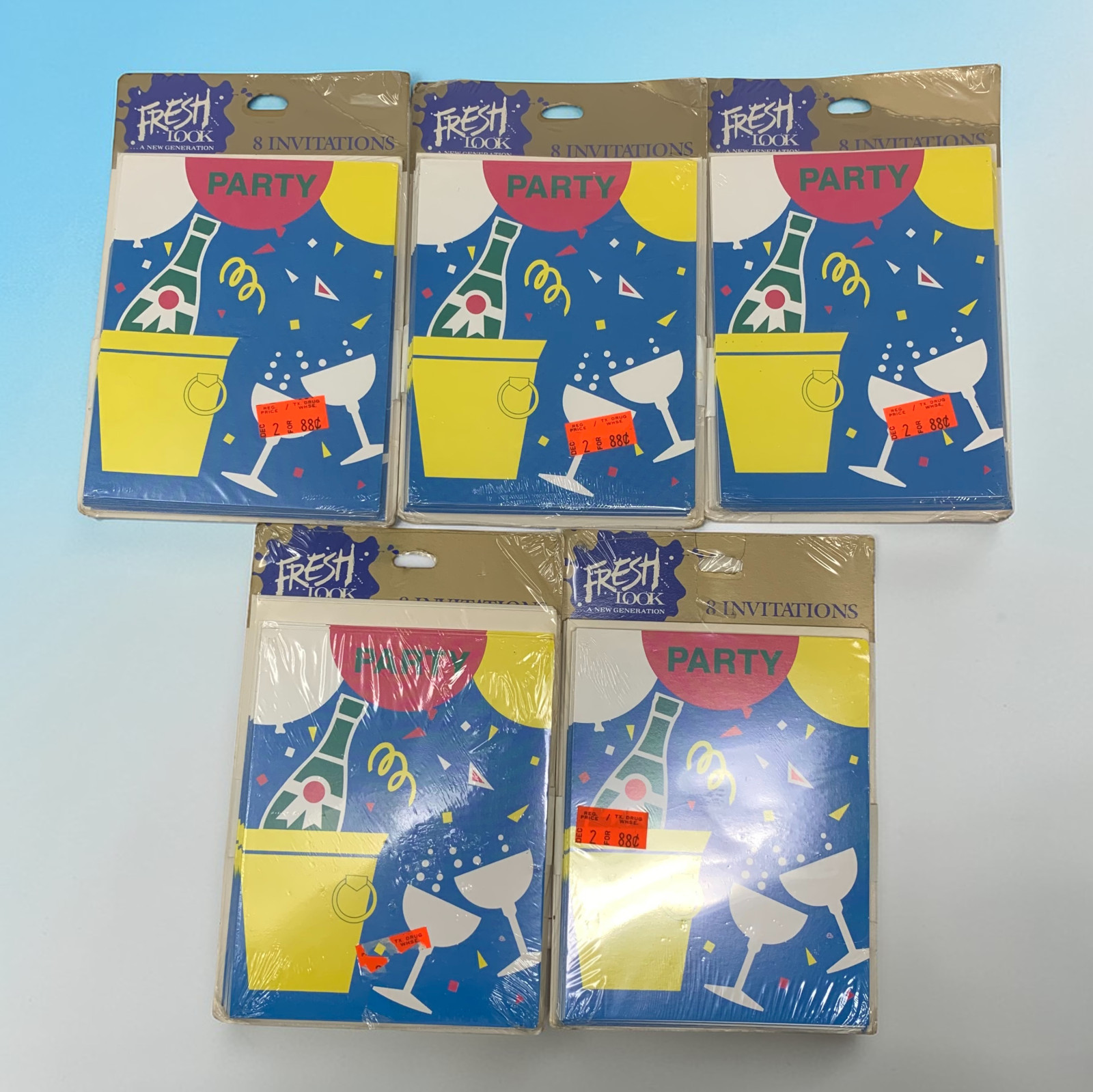 Lot of 5 Vintage 1980's-90's Party Invitations Sealed Fresh Look Memphis Design