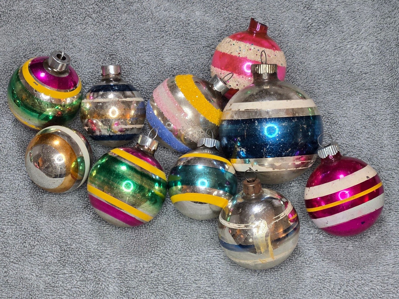 Shiny Brite Vintage Christmas Ornaments Striped Glass Lot of 10 Shiny Brite Vintage Christmas Ornaments Striped Glass Lot of 10