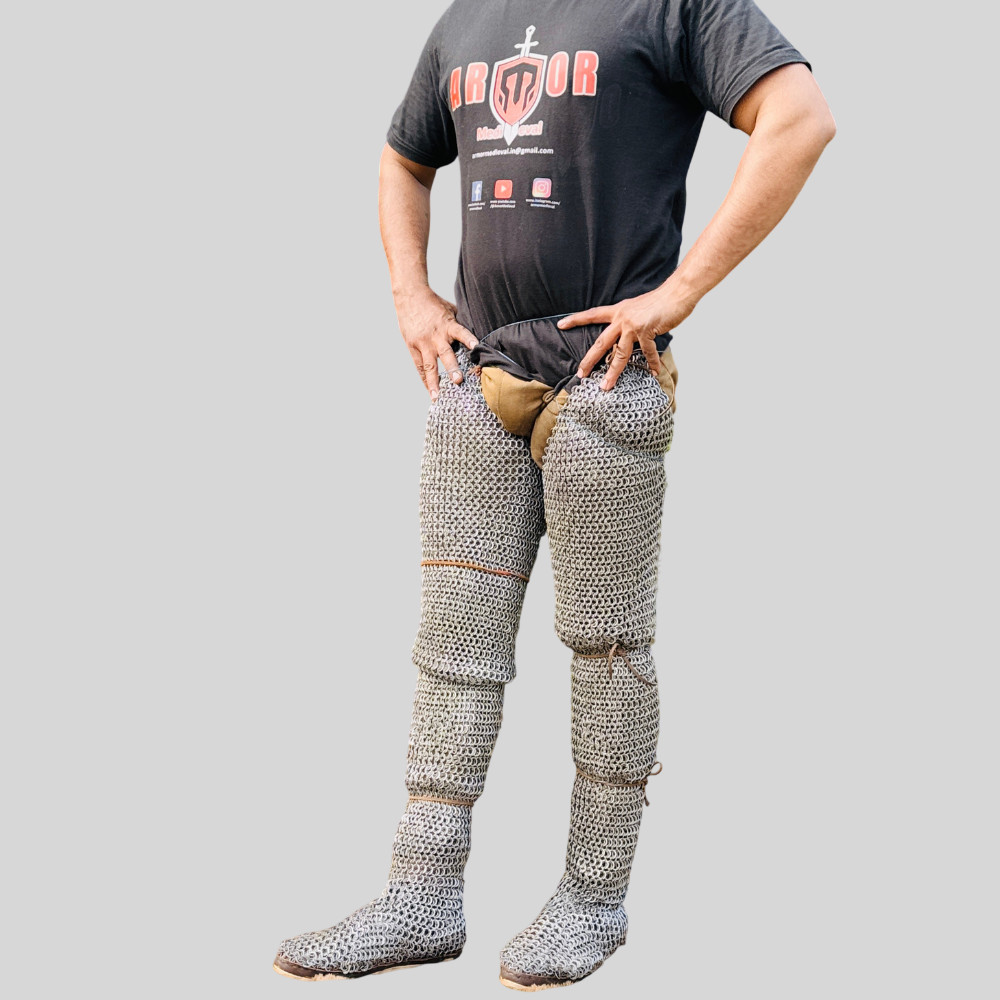 Medieval Chainmail Chausses 9mm Mild Steel | Riveted Leg Armor | LARP SCA,