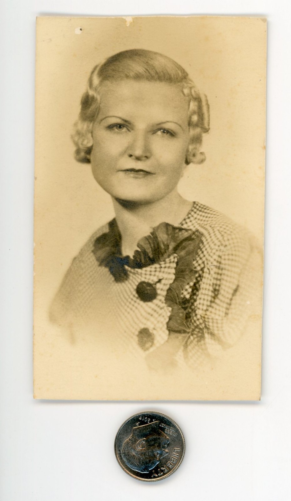 Vintage 1920's mini portrait photo / Serious Blonde Flapper in Beauty School