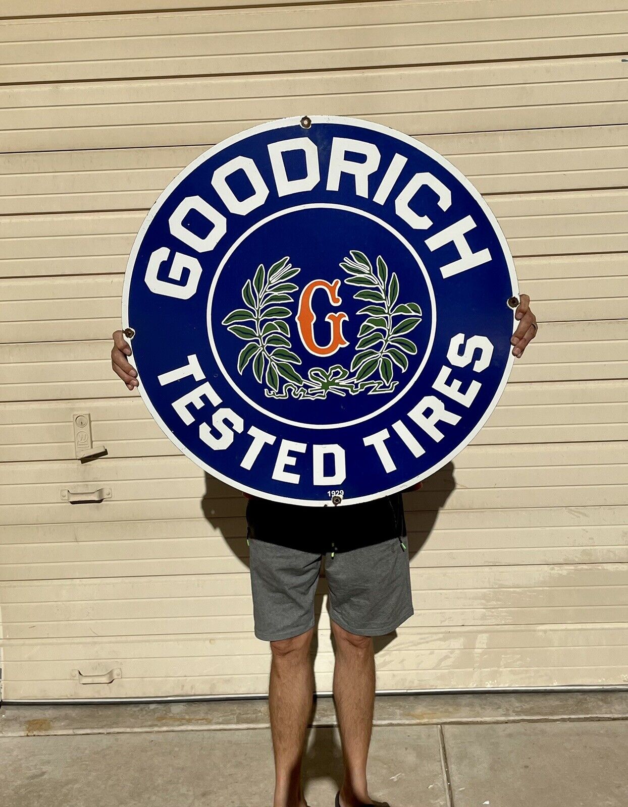 Large Goodrich 30” porcelain sign Heavy Steel Garage Shop Office Man Cave Sign