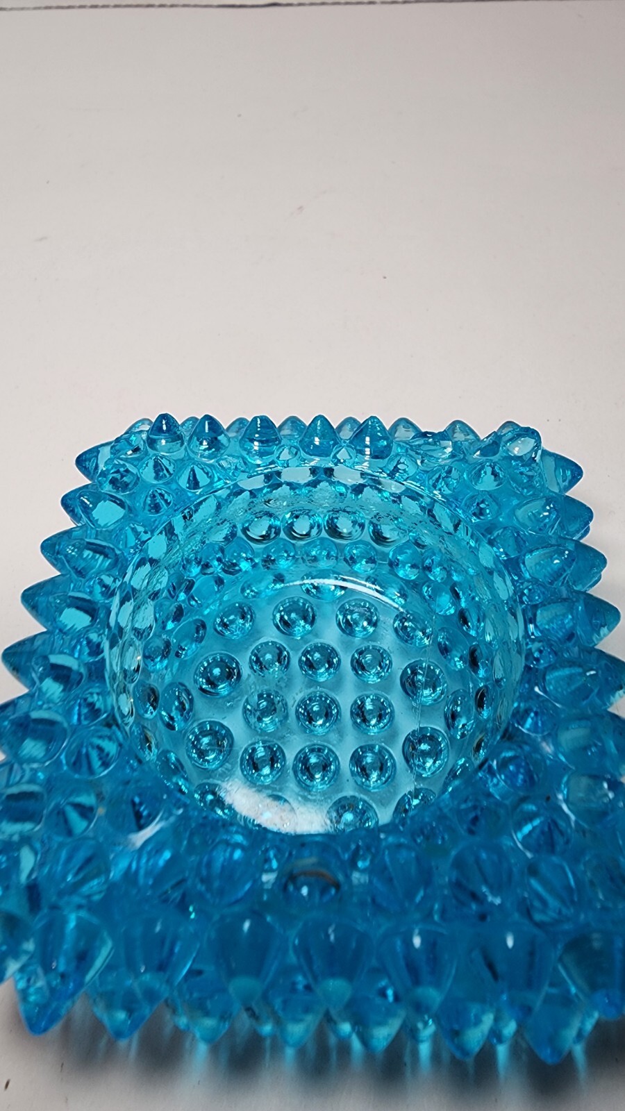 FENTON Light Turquoise Blue Spiked Hobnail Salt Cellar/Tea Light Square Dish EUC