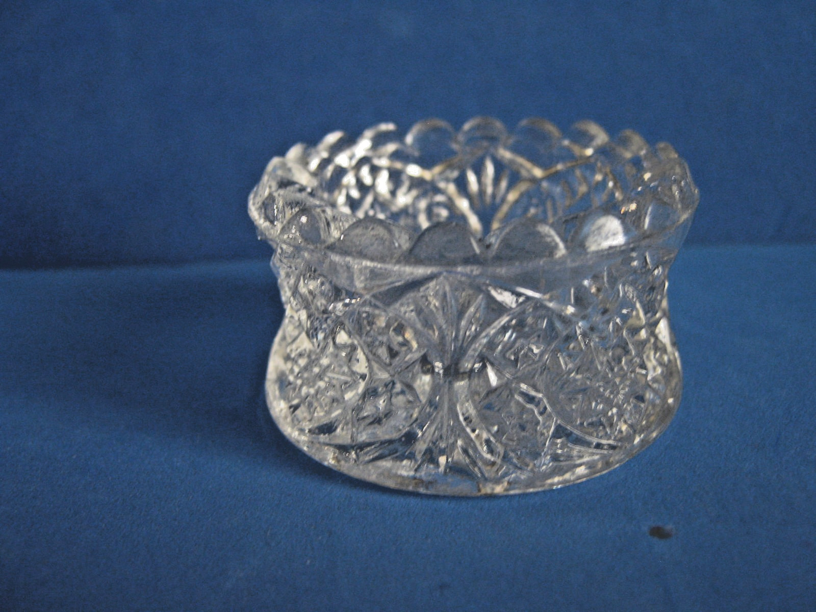 HIGBEE STYLE PATTERN GLASS CLEAR OPEN SALT CELLAR, c1910-1915