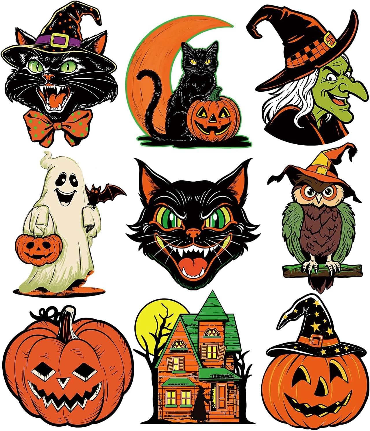 9PC Large Vintage Halloween Cutouts Double-Sided Wall Window Decor Decorations 9PC Large Vintage Halloween Cutouts Double-Sided Wall Window Decor Decorations