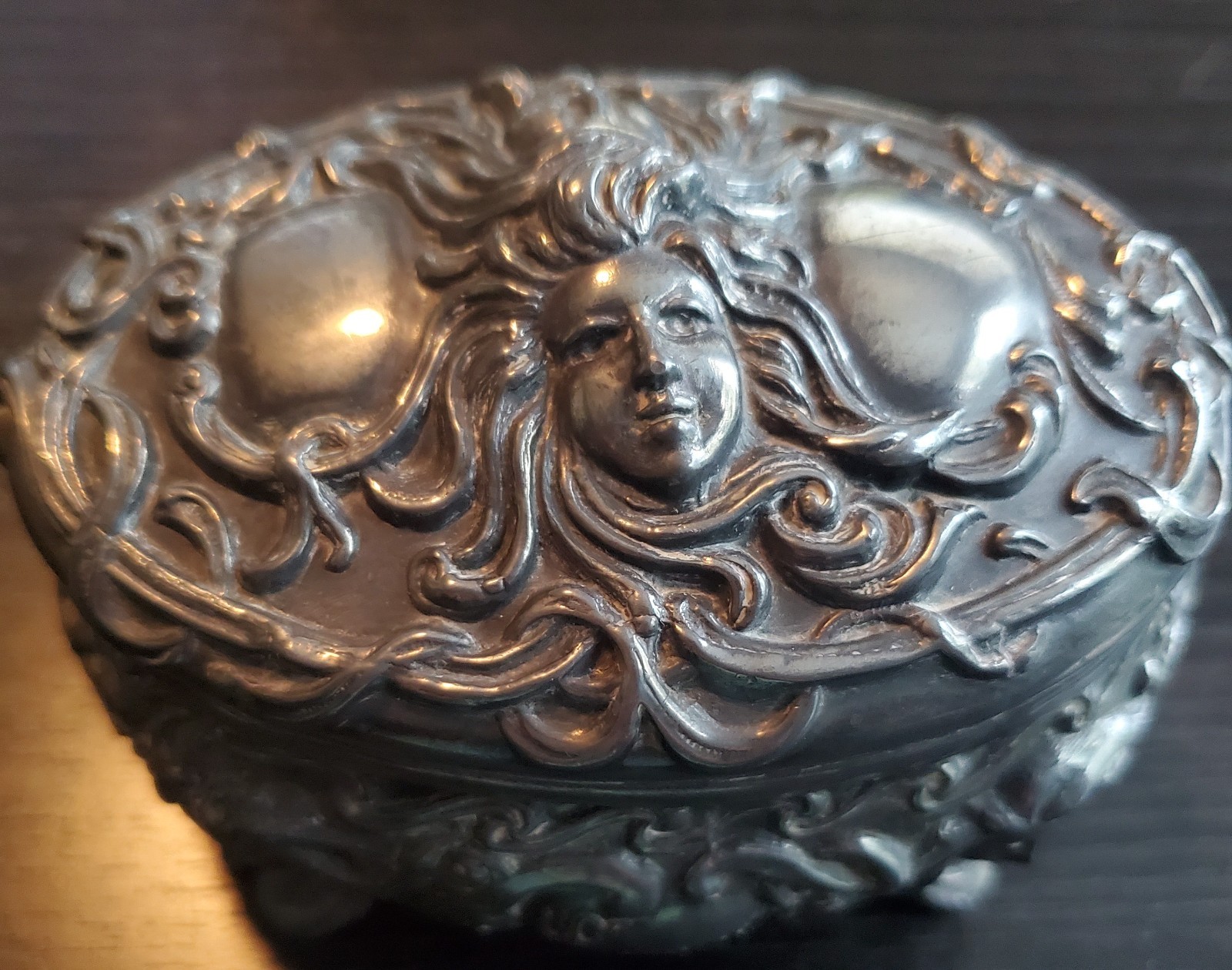 Antique Art Nouveau Jewelry Box B&W 139 Lady Heads UTC Topeka 1907 Broken Hinge
