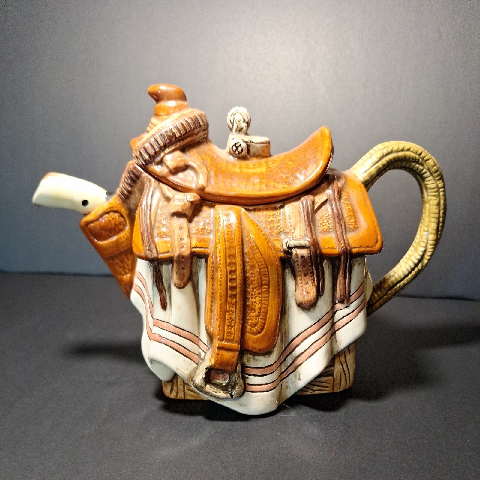 Vintage Texas Western Style Saddle With Gun Holster Cowboy Ceramic Teapot