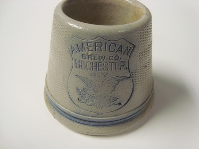 Circa 1900 American Brewing Blue Stoneware Match Holder, Rochester, New York