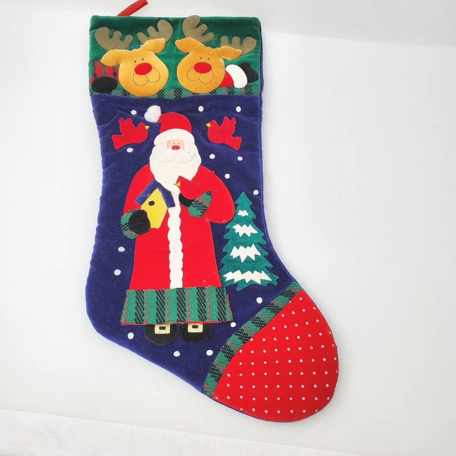 Vintage Christmas Stocking Santa Claus & Reindeer Prima Creations   2001 - EUC 