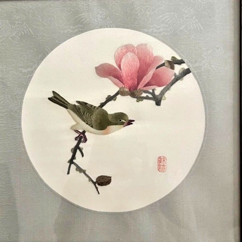 BIRD AND FLOWER Chinese Hand Embroidered Stitch Silk Tapestry Asian Artwork