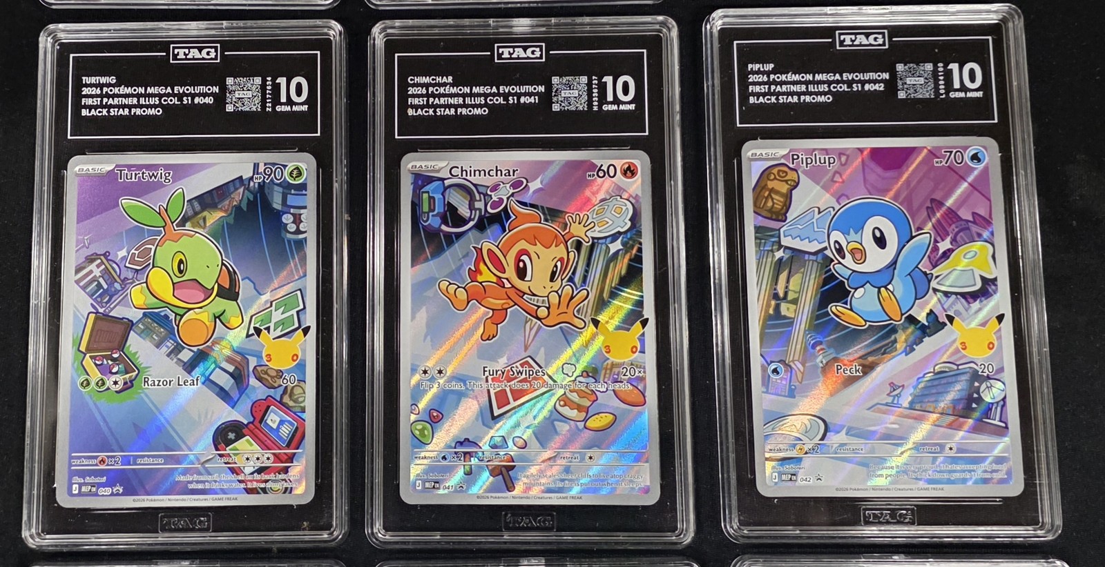 First Partner Illustration Pokémon Promo Set Turtwig Chimchar Piplup TAG 10PSA