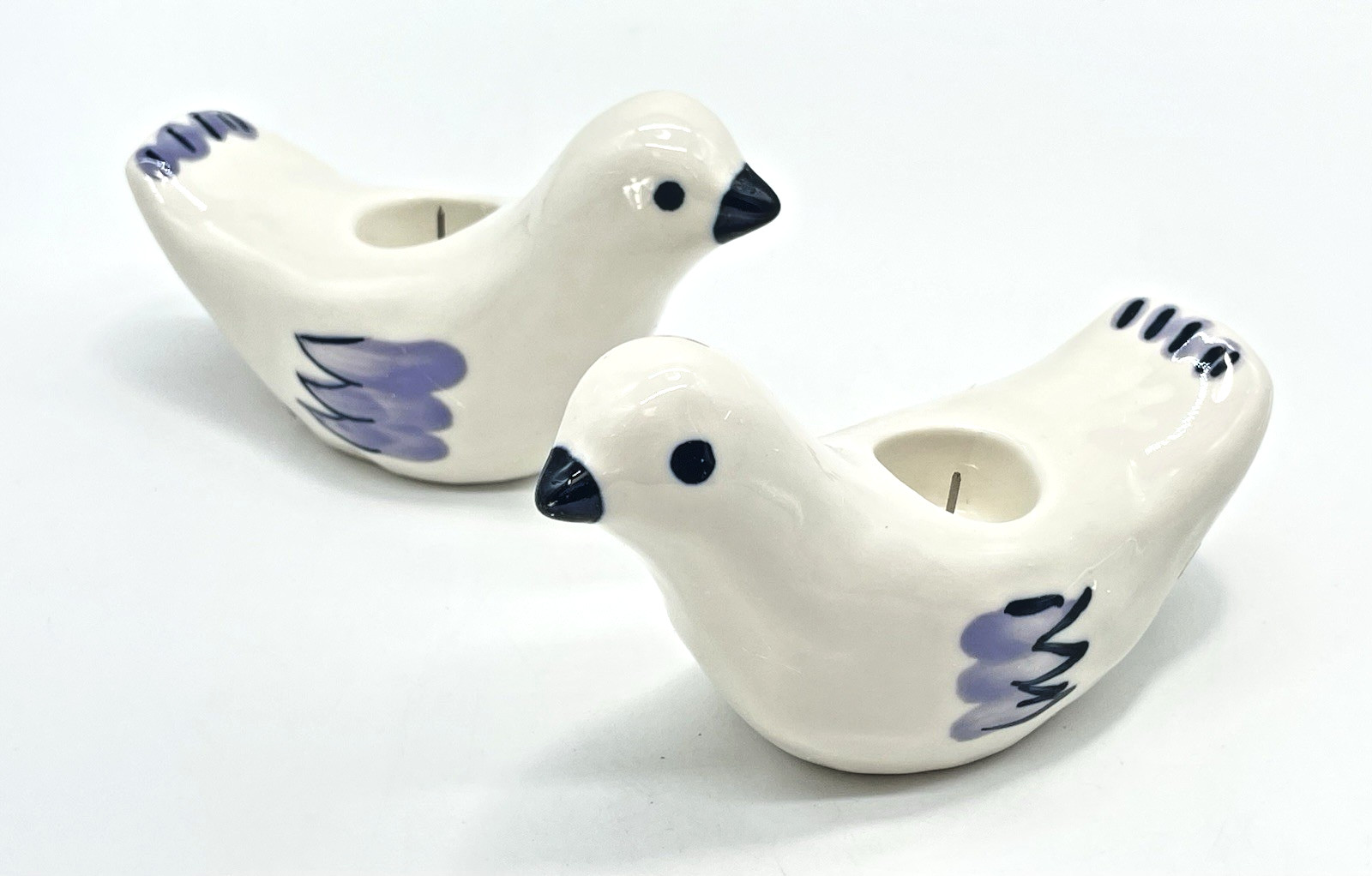 Anthropologie Candle Holders Leah Goren Hand Painted Ceramic Birds Set of 2 NIB