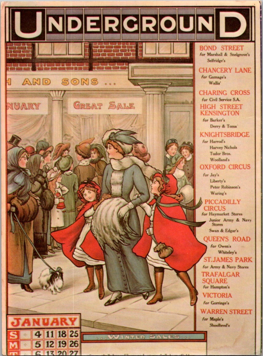 London England Underground January Sales Illustration Continental Postcard C074