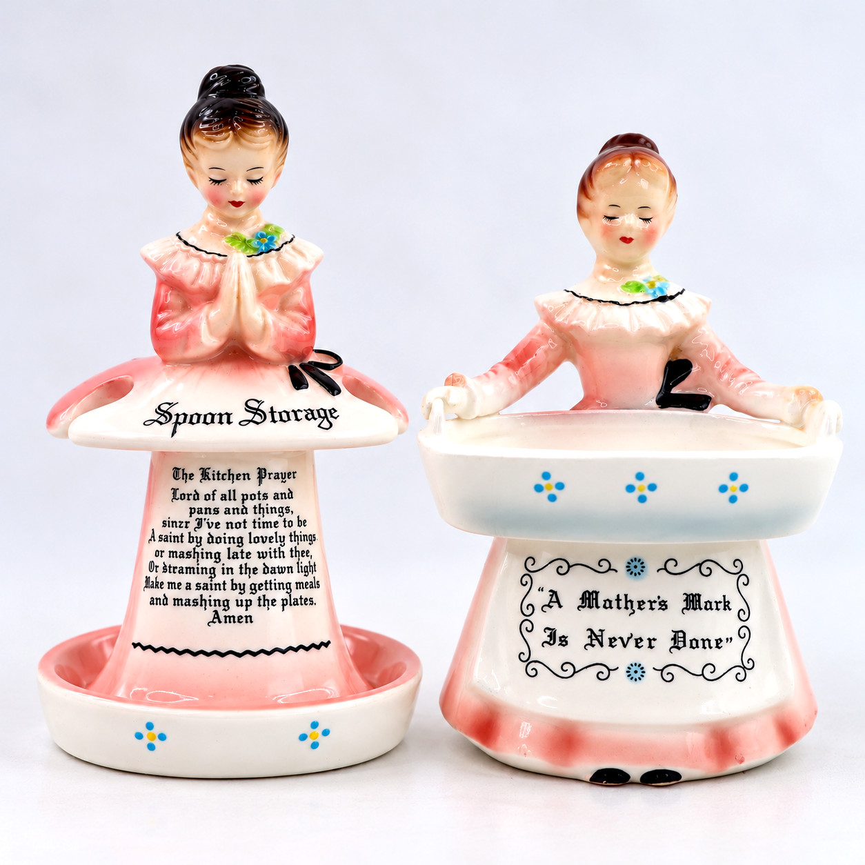 Vintage Enesco pink ceramic Kitchen Prayer Girls Spoon Storage Mothers Soap Dish