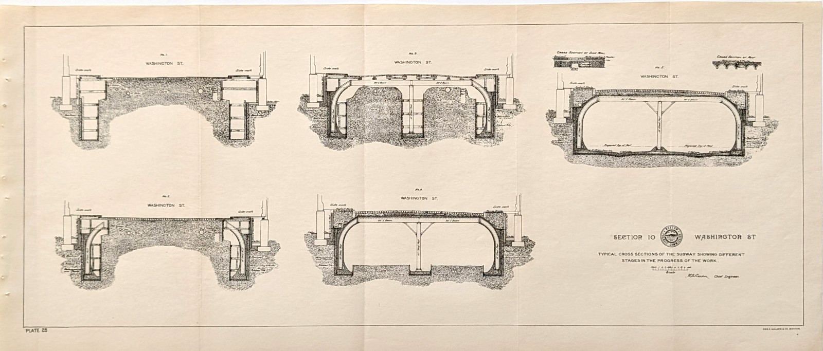 1898 Boston Subway Plans ORIGINAL TUNNEL SECTIONS - Washington Street Station