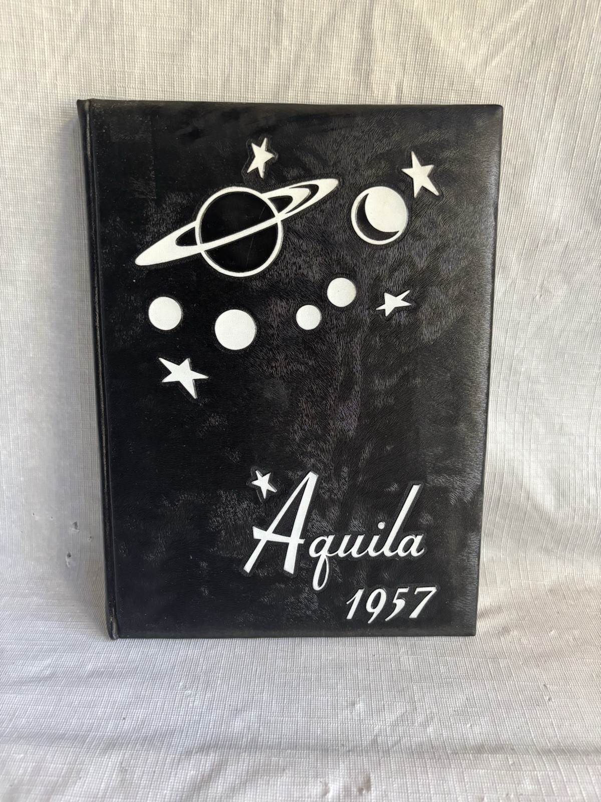 Vintage 1957 Aquila High School Yearbook Annual - Retro Space Celestial Cover