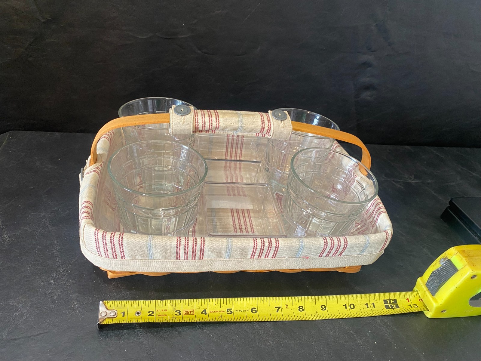 Longaberger 2002 back porch basket w/ liner and drinking glassware glasses