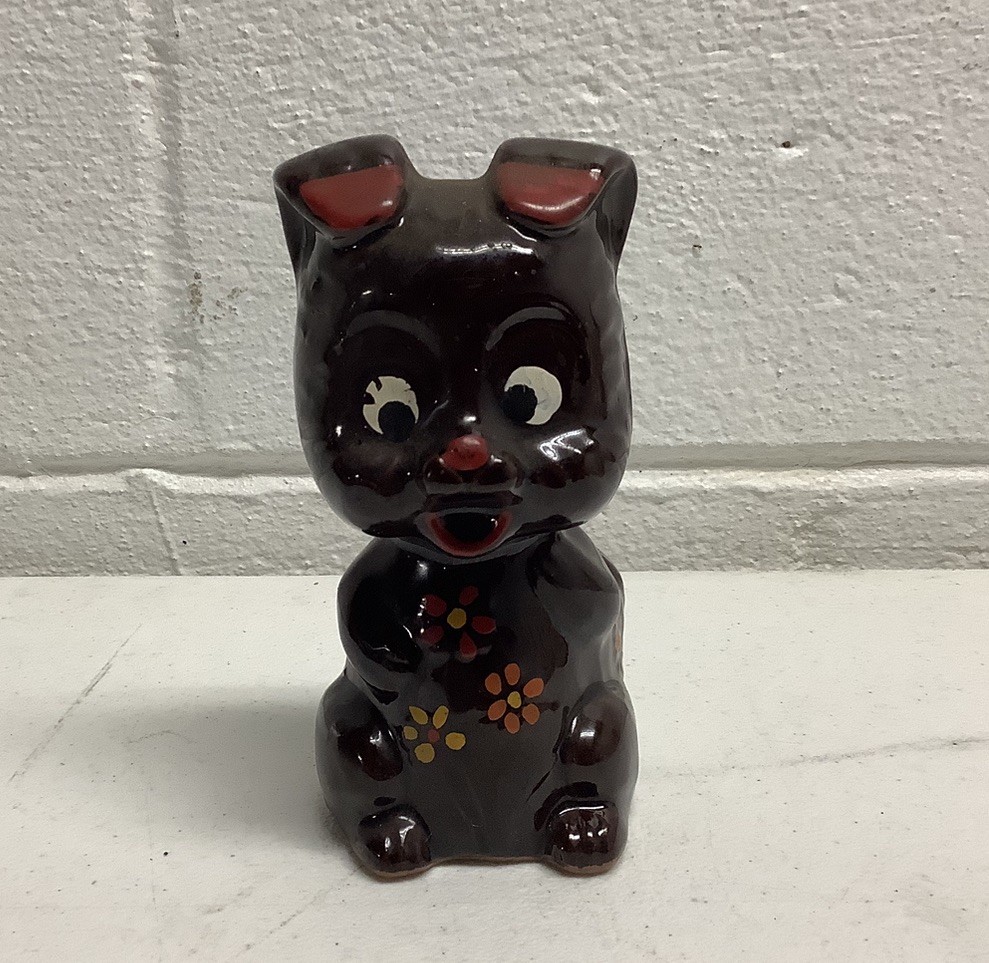 Vintage Brown Ceramic Hand Painted Puppy Dog Floppy Ears Bank