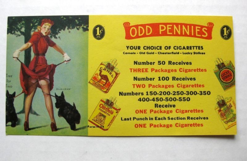 Rare 1940s Punchboard Lottery Game Pinup Girl Label by Elvgren Tree for Two BB