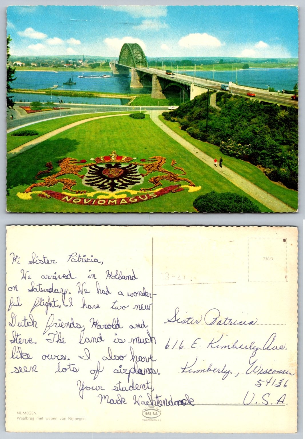 Vintage Nijmegen Waalbrug Bridge Holland Postcard Floral Coat of Arms NOVIOMAGUS