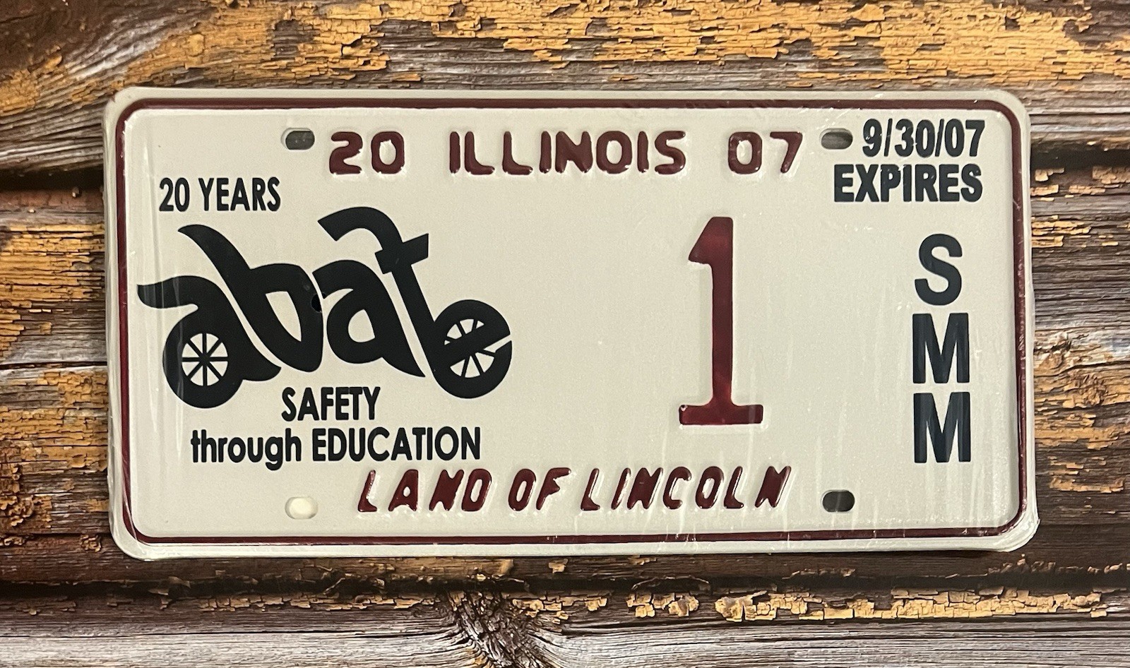 Illinois ABATE 20 Years Motorcycle Safety License Plate Matched Pair / Set 1 NOS
