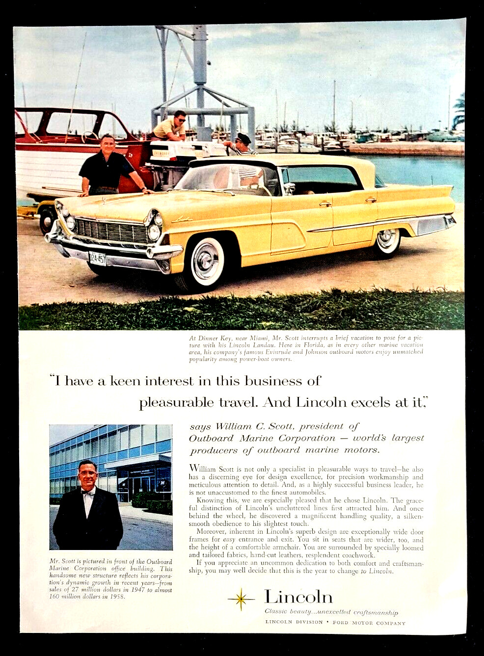 Yellow Lincoln Landau 4-Door Hardtop Original 1959 Vintage Print Ad