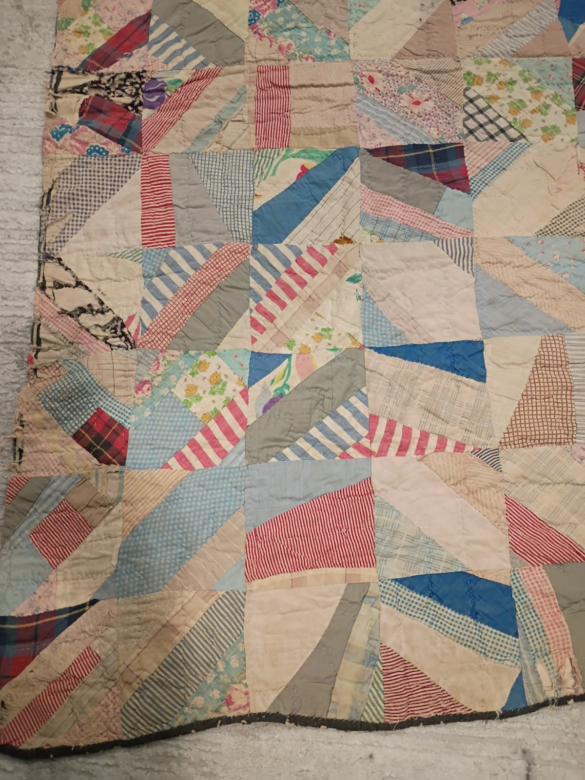 Vintage 1930-1950s Handmade Crazy String Quilt