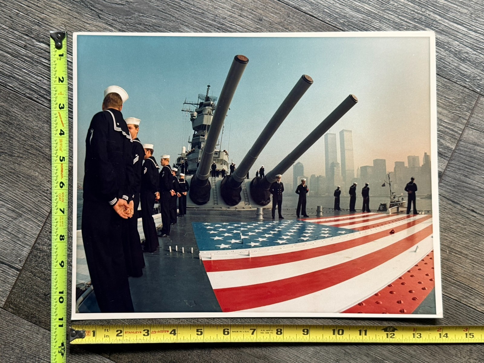 USS Iowa Battleship Photo 11x14 Vintage 1984 Twin Towers World Trade Center NYC